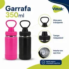 Vittak Garrafa Térmica 350ml Esportiva Aço Inoxidável Com Alça, Base de Silicone e Parede Dupla Livre de BPA