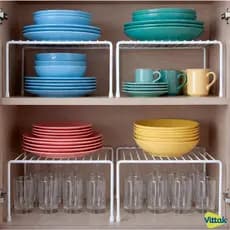 Vittak Organizador de Armário Cozinha 32cm em Aço Branco – Kit 5 Prateleiras Aramadas Empilháveis Multiuso