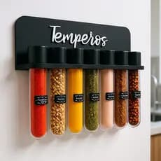 Porta Temperos de Parede MDF 7 Tubos Porta Condimentos Organizador de Cozinha Decoração Temperos