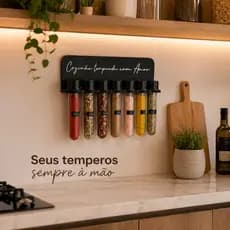 Organizador Porta Temperos Parede 7 Tubos MDF Organizador Cozinha Suporte Temperos Moderno Okiitech