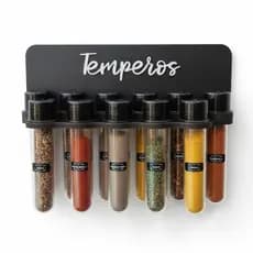 Porta Temperos de Parede MDF com 11 Tubos – Organizador de Cozinha com Etiquetas e Fixação sem Furo