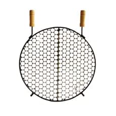 Grelha Aço Inox Para Churrasqueira 38cm Com Cabo De Madeira Resinado