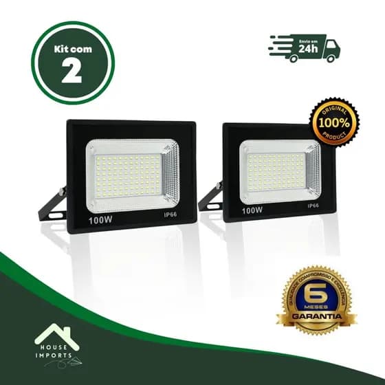 Kit 2 Refletor Led 100w 110/220V Holofote 6500k Branco Frio Prova D´água