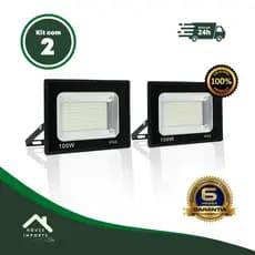 Kit 2 Refletor Led 100w 110/220V Holofote 6500k Branco Frio Prova D´água
