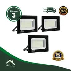 Kit 3 Refletores Led 100w Bi-volt Holofote 6500k Branca Fria A Prova D'água