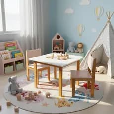 Kit Mesinha E 2 Cadeirinhas Infantil Isa De Madeira Maciça Para Crianças Estudo Desenho Brincadeira