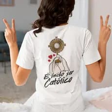 Blusa t shirt feminina católica malha 100%algodão moda cristã Estampada Jesus Eucaristia Ostensório Elegante Manga Curta