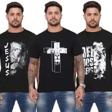 Kit 03 Camiseta Masculina Camisa Blusa Fé Gratidão Jesus Leão Abençoado Evangélica Gospel Religiosa Atacado 100% Algodão