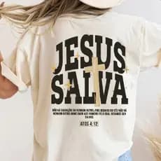 Camiseta Religiosa Cristã Feminina e Masculina Jesus Salva Camisa 100% Algodão Envio imediato