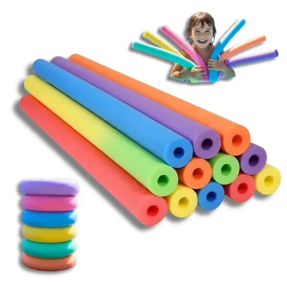 Kit 6 Boia Espaguete Macarrão Piscina Natação Flutuador Furo Praia Ginástica Cores Sortidas