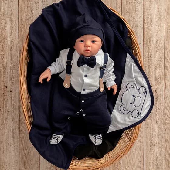 Kit Saida De Maternidade Bebê Menino Roupas Para Bebê Suspensório Azul Marinho