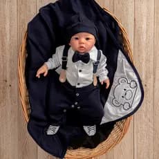 Kit Saida De Maternidade Bebê Menino Roupas Para Bebê Suspensório Azul Marinho
