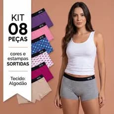 Kit 8 Calcinha Shorts Cuecas Boxer Feminina Shortinho || Cueca Box Shortinho Feminno Adulto