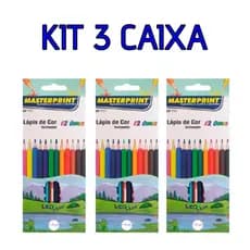 LAPIS 12 CORES KIT COM 3 CAIXAS LAPIS DE COR MASTERPRINT.
