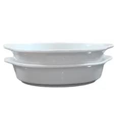 Kit 2 Travessas Refratárias Redondas com alças - Porcelana branca -  (AxL) 4CM x 17,5CM (2)