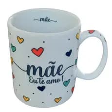 Caneca 300ml Frase Mãe - Porcelana - Decoração Caneca Completa Corações