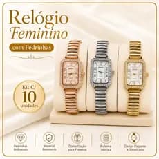 Kit 10 Relógios Femininos Pulseira Elástica com Pedrinhas Revenda