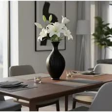 Vaso Decorativo Preto Com Listras Em Relevo Design Moderno