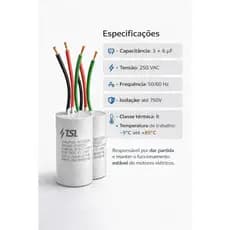 kit capacitor motor permanente para ventilador teto 3+6uf 250 vac