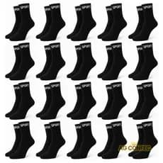 Kit 24 Pares De Meias  Todas Pretas Cano Alto 100% Algodão SPORT unissex Feminino Masculino