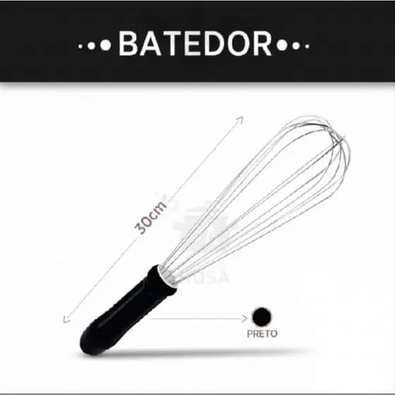 Batedor de Arame Profissional Fouet Inox – Modelo Preto Clássico