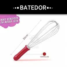 Batedor Fouet Manual Vermelho 30cm Inox Resistente Mixer Ovo Creme Cozinha