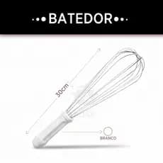 Batedor Fouet Manual Branco 30cm Inox Resistente Mixer Ovo Creme Cozinha