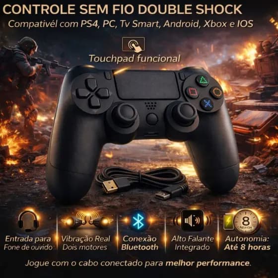 Kit Controle Sem Fio dualshock ps4 Windows Vibração Dupla