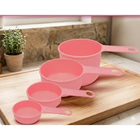 Kit 4 Xícaras Medidoras De Plástico Rosa Medidas Confeitaria Culinária Cozinha