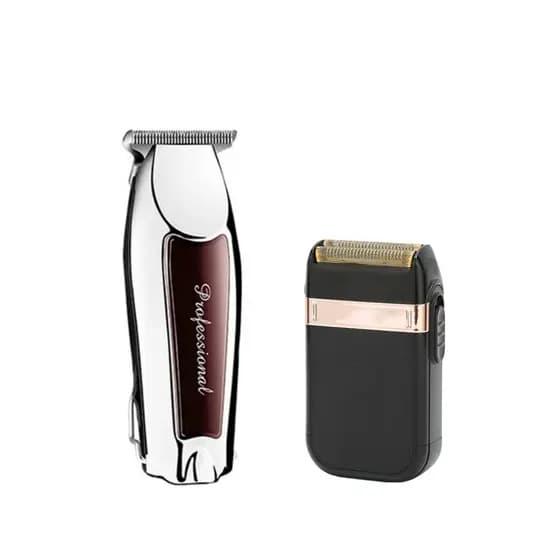 Kit Maquina de Barbear Aparador e Acabamento Shaver Duas Maquinas Profissionais Barbearia