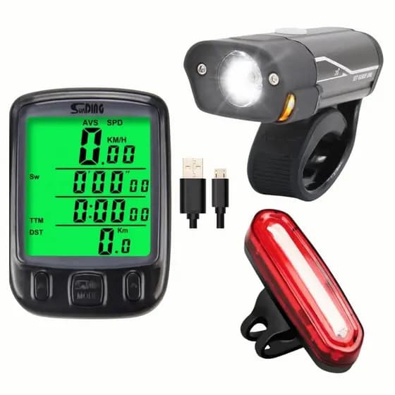 Super kit de Bike Velocímetro 27 funções + Lanterna Frontal + Sinalizador Traseiro Recarregável acessórios ciclismo