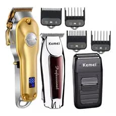 Kit 03 Maquinas Barbear Maquina De Corte Cabelo Acabamento + Shaver 110v/220v Recarregaveis
