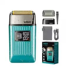 Barbeador Profissional VGR-357 | LCD, 2 Velocidades IPX6- à prova d'água USB, Lâminas de Titânio | Amarelo ou Verde Água