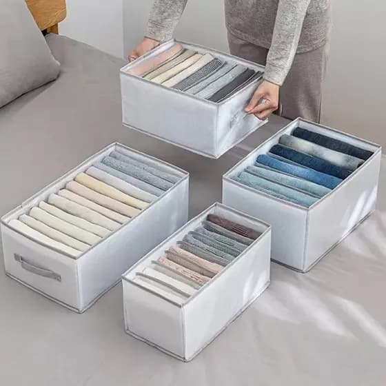 Caixa Organizadora Com 7, 9 ou 12 Divisórias De Guarda Roupa Armário Closet Para Armazenar Calças Jeans Camiseta Roupas Íntimas Separador De Roupa Caixa Multifuncional Dobrável Para Roupas De Gaveta Branco/Cinza
