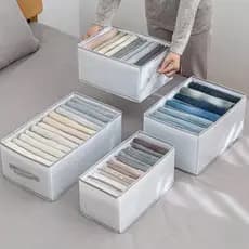 Caixa Organizadora Com 7, 9 ou 12 Divisórias De Guarda Roupa Armário Closet Para Armazenar Calças Jeans Camiseta Roupas Íntimas Separador De Roupa Caixa Multifuncional Dobrável Para Roupas De Gaveta Branco/Cinza