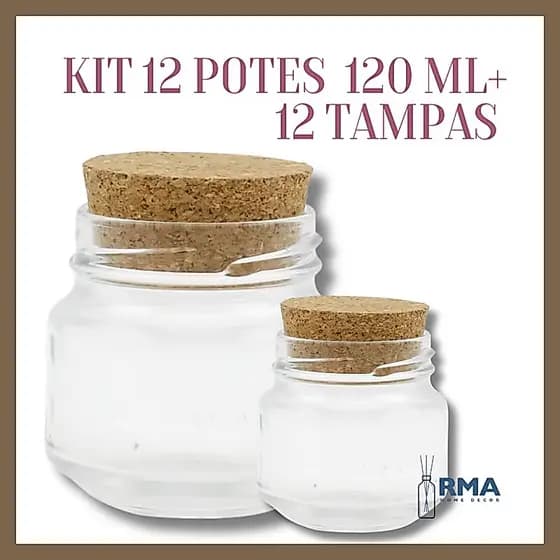 Kit 12 Potes de Vidro 120ml com Tampa | Papinha Tempero, Geléia, Velas Multiuso