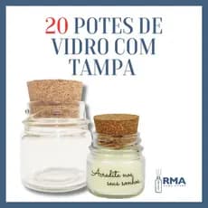 Kit 20 Mini Potes de Vidro 40ml Tampa de Rolha de Cortiça – Redondos p/ Lembrancinhas, Doces, Geleia, Condimentos