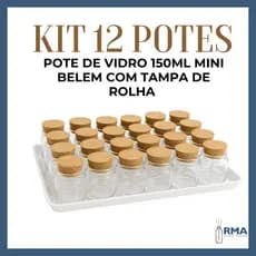 Pote de Vidro 150ml Mini Belem com Tampa de Rolha - Kit 12 Unidades para Lembrancinhas, Doces e Artesanato