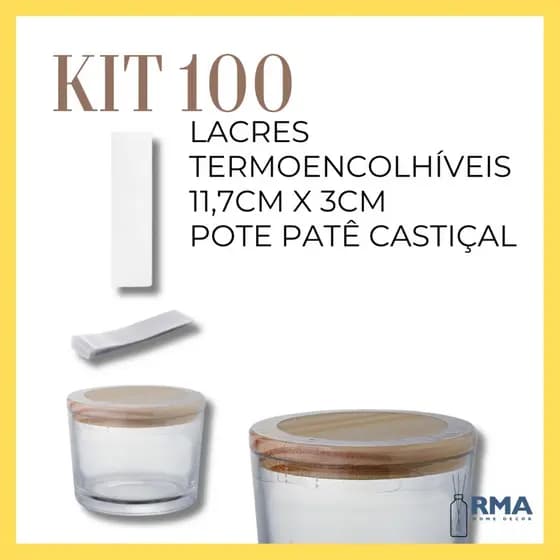 Kit 100 Lacre Termoencolhível para Potes de Patê de Velas e Castiçal 100 Unidades PVC com Picote