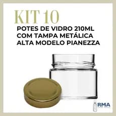 Kit 10 Potes de Vidro Pianezza 210ml para Velas Artesanais Aromaticas Geleias Doces