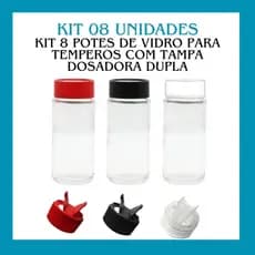 Kit 8 Potes de Vidro para Temperos com Tampa Dosadora Dupla | Ideal para Armazenar Ervas, Condimentos e Temperos Secos