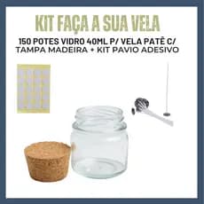 Kit 150 Potes Geleinha 40ml para Vela com Rolha cortiça + 150 Pavios + 150 Adesivos - Velas Artesanais Lembrancinhas
