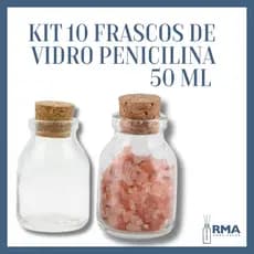Kit 10 Frascos de Vidro Tipo Penicilina 50ml com Rolha | Ideal p/ Sais Sobremesas Temperos Geleias e Lembrancinhas