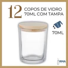 Kit 12 Potes Copos Pequenos de Vidro 70ml com Tampa de Madeira | Porta Velas, Aromatizador, Lembrancinhas