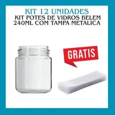 Kit 12 Potes de Vidro 240ml Modelo Belém com Tampas Metálicas e Lacres | Perfeito para Bolo no Pote, Geleias