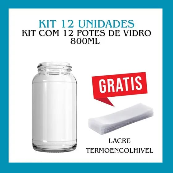 12 Potes De Vidro 800ml Az 500 Com Tampas Metálicas E Lacres