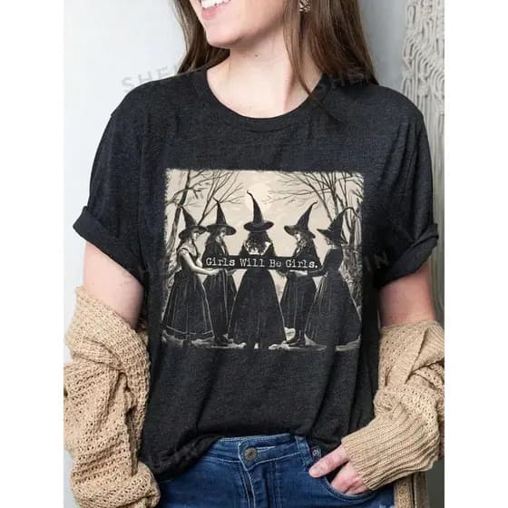 Camiseta Feminina Estampa de Bruxa para Halloween