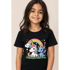 Camiseta preta unicornio meninas dia das crianças