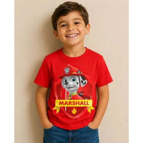 Camiseta Marshall patrulha canina vermelha 100%algodão