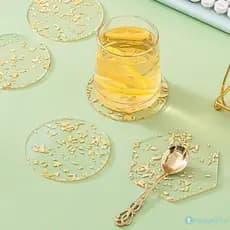 Porta-copos De Folha De Ouro Pensativo, Redondo, Hexágono, Acrílico Transparente, Almofada De Copo, Isolamento Térmico, Antiderrapante, Caneca De Café, Decoração De Casa